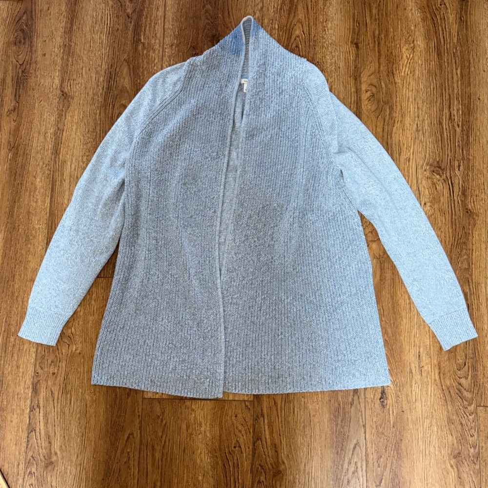 LL Bean Womens XL Light Blue 100% Cotton Open Front Ribbed Cardigan Cottagecore